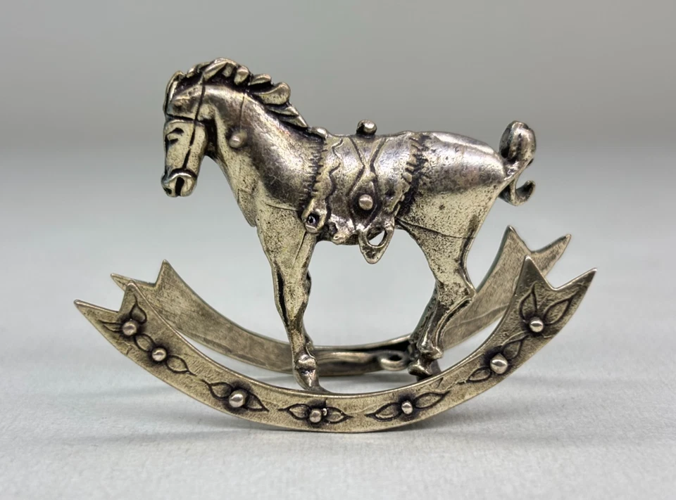 MICROFUSIONE ARGENTO VINTAGE CAVALLO A DONDOLO MINIATURA MARCHIATO - 60 70 80' - Immagine 3 di 4