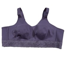 Cacique Cotton Unlined Full Coverage No-Wire Bra Sz 44D Purple With Lace,