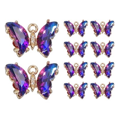 10Pcs Rhinestone Butterfly Charm with Cubic Zirconia Crystals for Purple/Blue
