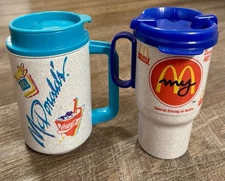 McDonald's & Coca Cola Vintage Whirley Travel Mug Cup Lot Of Two McDonalds