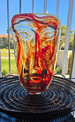 1980s JARAMILLO BROTHERS Mexico 'Sky Dreamer' Cast Art Glass Mask Sculpture