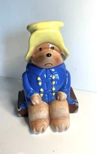 Rare Paddington Bear Cookie Jar Sitting on Suitcase Hand Painted Ceramic 11.5"