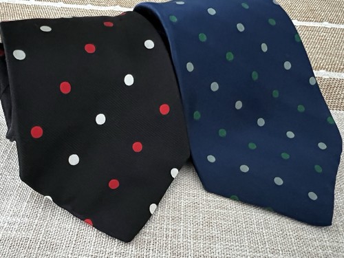 Lot Of 2 Sulka Paris Polka Dot Satin Silk Jacquard Ties Trad Prep Ivy Neck Pad - Picture 1 of 10