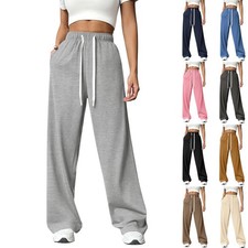 Loose Fit Wideleg Sportswear Pants Women Cotton Casual Elastic Waist Sweatpants