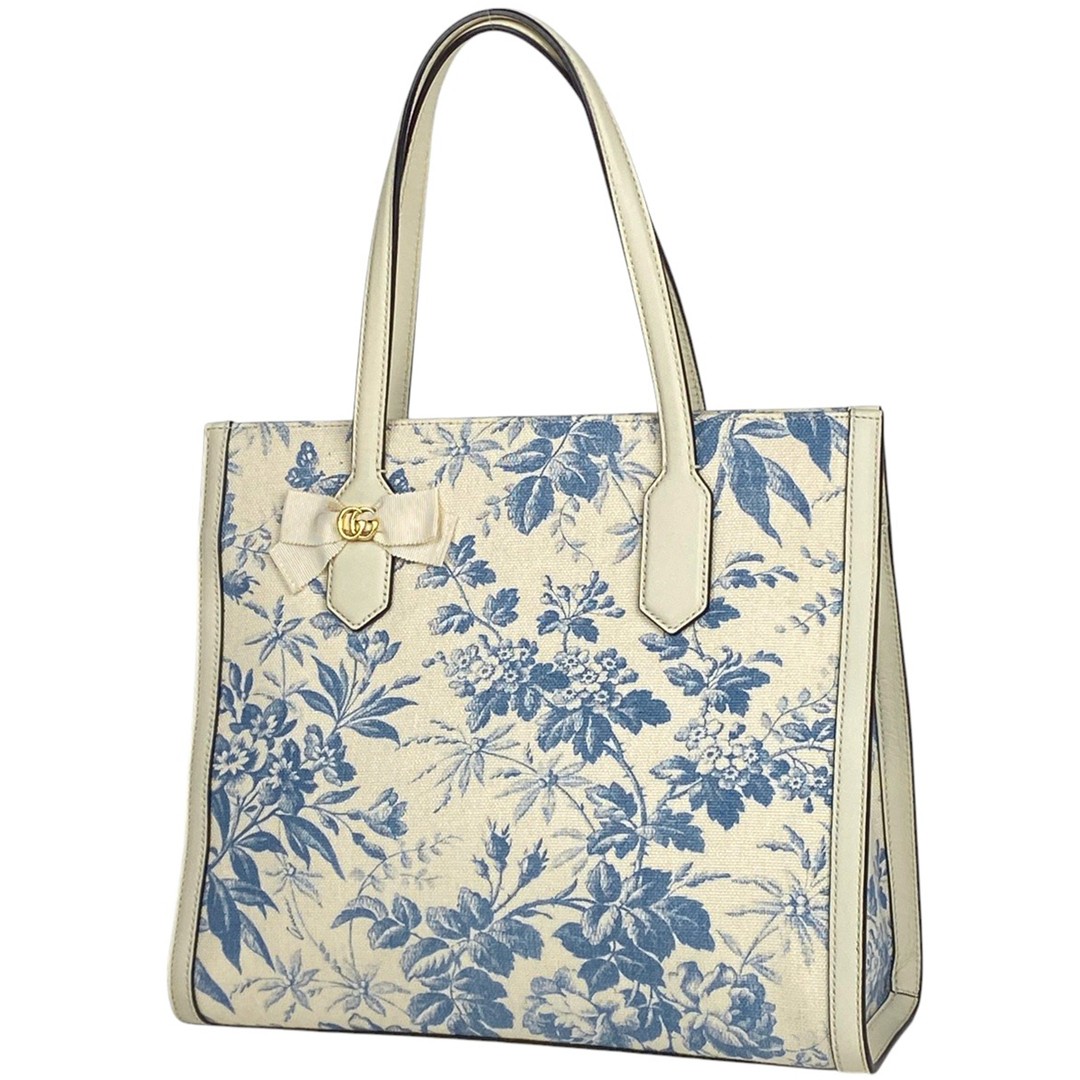 GUCCI Herbarium Tote Bag Women's Canvas Floral GG Ribbon Used