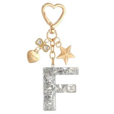 Cute Initial Letter Keychain, Letter F Keychains for Women Girls Bling Silver