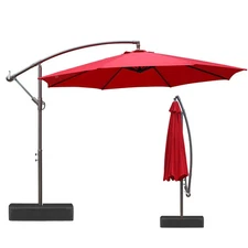 Aoodor 10ft Offset Patio Umbrella Cantilever Hanging Market Umbrella with Base