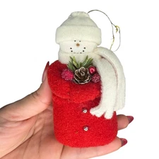 Hearts & Ivy Red Snowman with Pine Bough, Berries, and Scarf 5” Ornament 