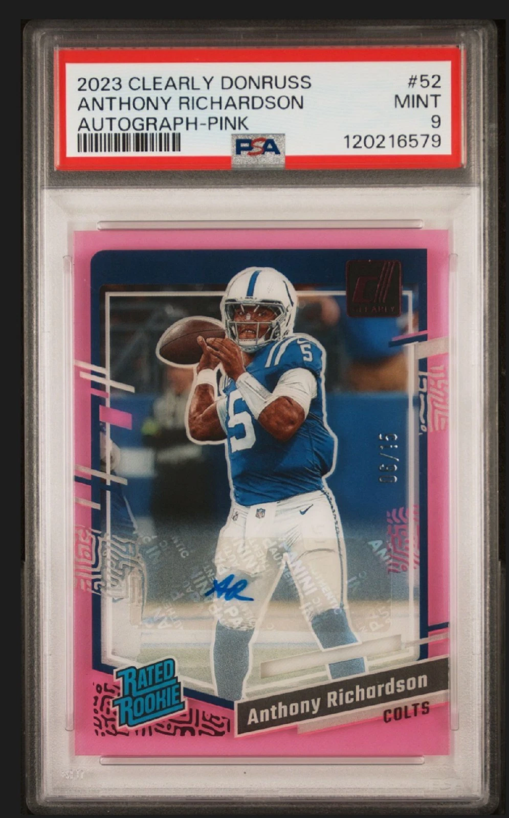 Anthony Richardson Panini Clearly Donruss #52 Autograph-Pink