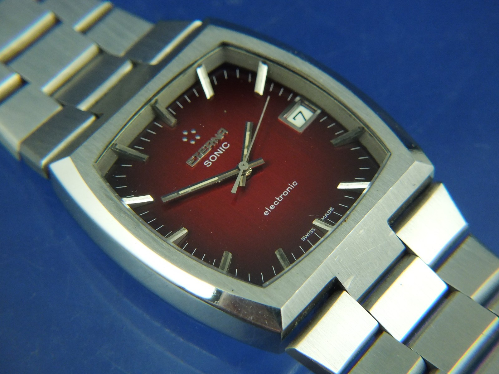 ETERNA SONIC Tuning Fork Electronic Watch Chatelain Steel Bracelet 1970s Vintage image 3