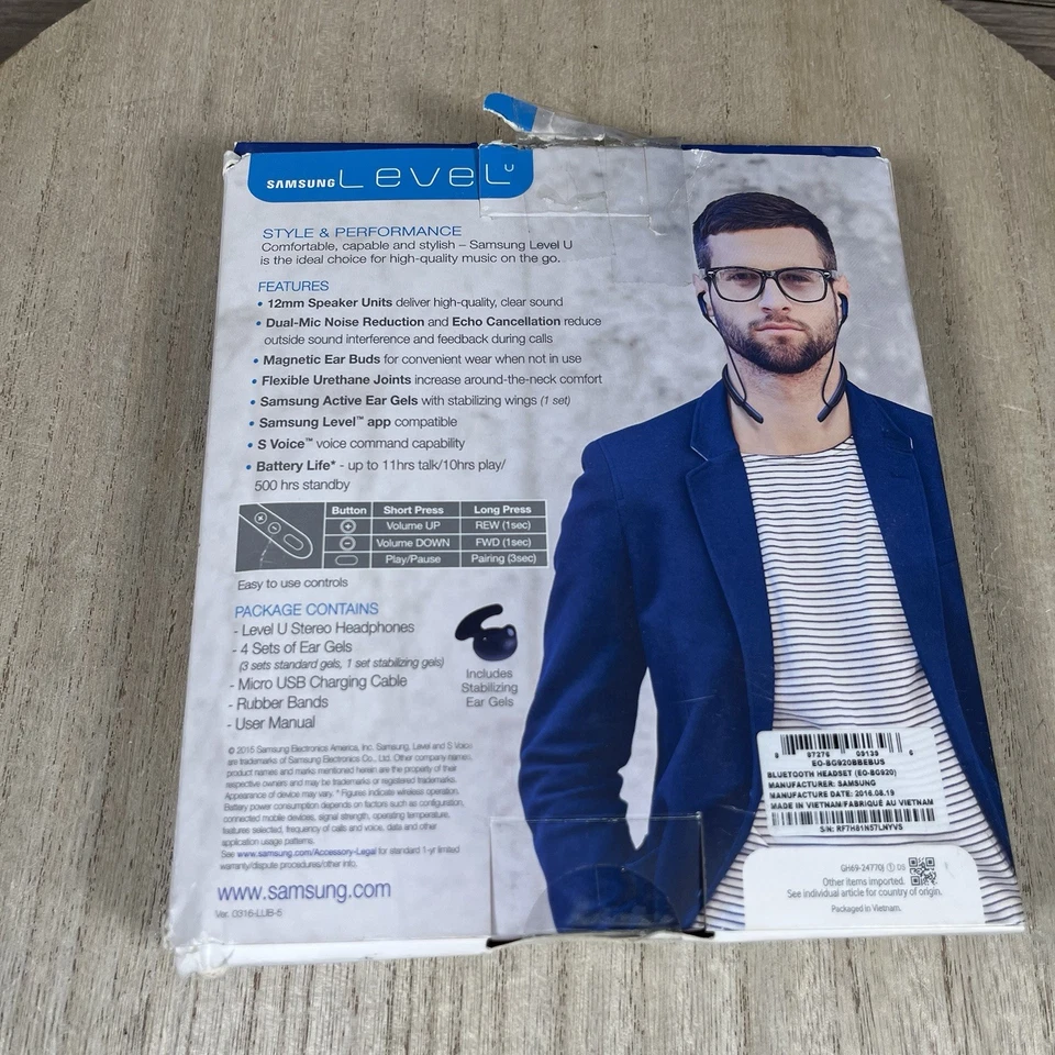 Auriculares inalámbricos intrauditivos Samsung Level U EO-BG920 alrededor del cuello azules Foto 2 de 4