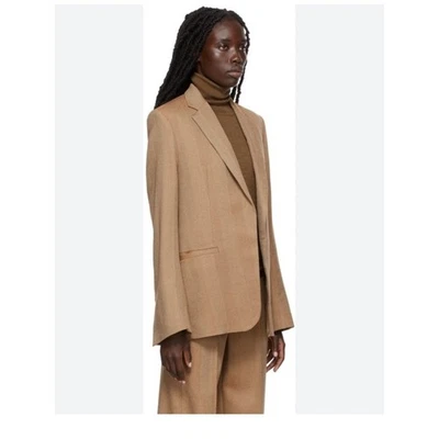Toteme Blazer Herringbone Wide Lapel Buttermilk Tan Oversized 34