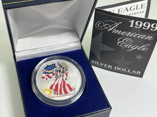 1999 American Eagle Full Color Walking Liberty .999 Fine Silver 1oz Coin COA Box