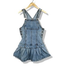 Cielo Jean Denim Overall Dress Womens Medium Blue Pleated Y2K Mini Chic