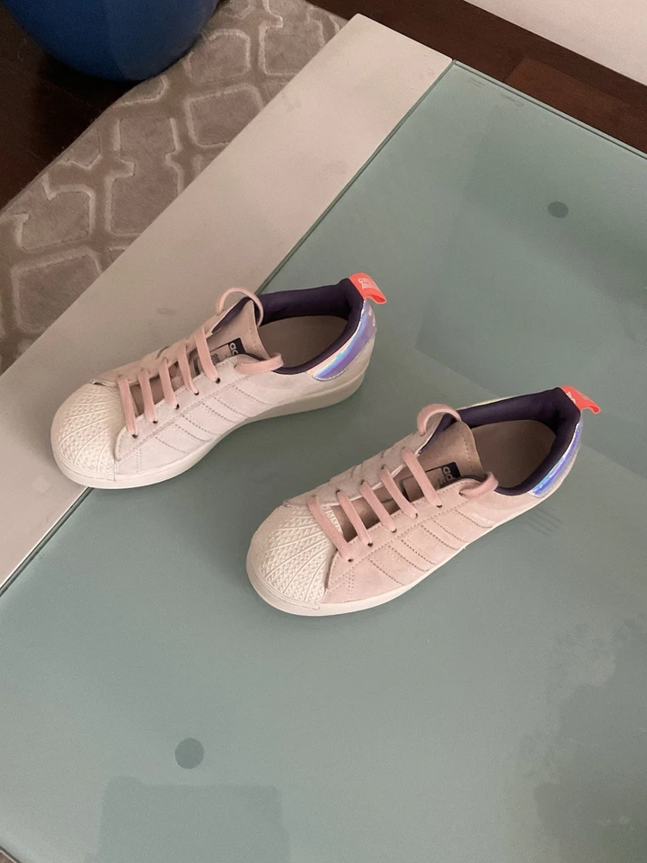 B SUPERSTAR BOLD TRAINERS  ARE AWESOME SIZE 6 PINK  GREY - Image 3 of 4