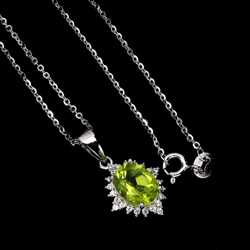 Summer 925 Sterling Silver Necklace Oval Peridot 9x7mm Natural Gemstone Jewelry - Picture 2 of 13