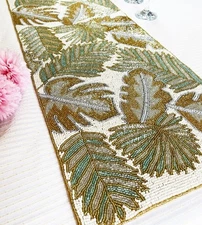 Indian Handcrafted Beautiful Beaded Table Runner 13×36inches Multi Color