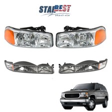 2 Pair Headlights Assembly Fit For Gmc Sierra 1999-2007 Yukon 2000-2006 Chrome