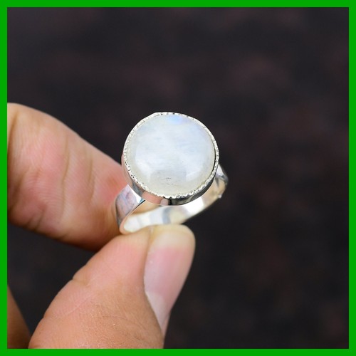 Regenbogen Mondstein Edelstein Trendy Schwestern Geschenk Einfassung Unikat Ring Sterlingsilber - Bild 2 von 7