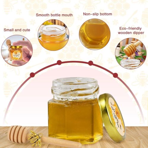 96 Pcs Honey Jars,Mini Jars 1.5 oz Hexagon - 96 Set with Labels, Gold - Picture 3 of 7