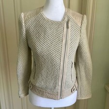 Joie Cream Lambs Leather & Crochet Contrast Jacket