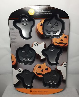 WILTON GHOST PUMPKIN HALLOWEEN TREAT NON STICK BAKING 6 CAVITIES CAKES PAN . NEW