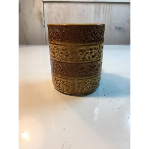 Taza de café vintage taza de té en relieve beige marrón rayas porcelana Japón 4" - Imagen 3 de 8