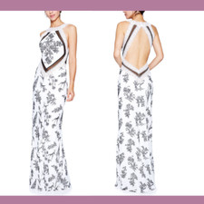 NEW 598 Tadashi Shoji 8 Clotide Halter Tulle Lace Gown White/Black F459