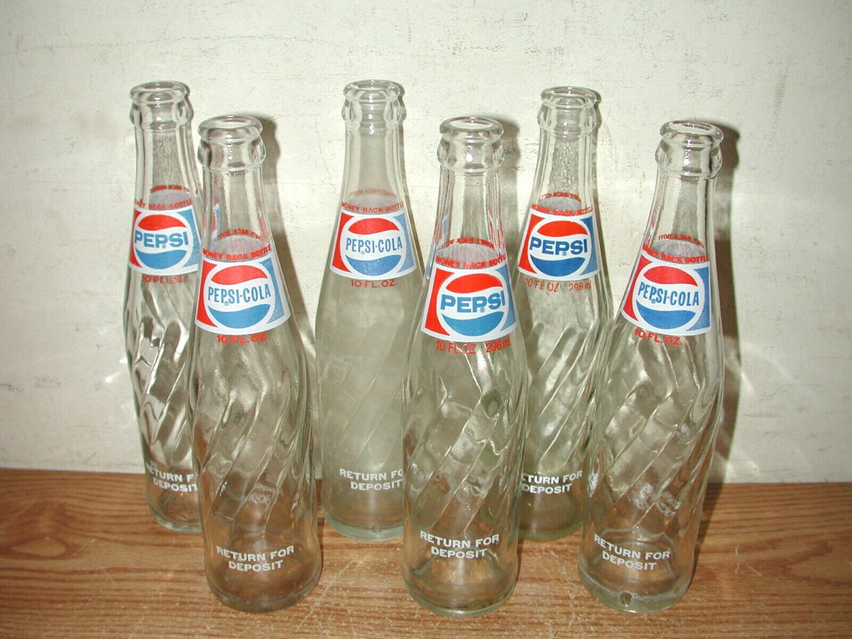 6 VINTAGE PEPSI-COLA 10 OZ. RED, WHITE & BLUE LABEL SWIRL