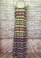 No Boundaries NOBO Juniors L Multicolor Sheer Chiffon Sleeveless Maxi Dress NEW