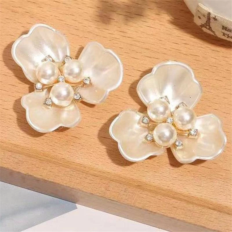 Pearl Flower-shaped Buttons Decorative Rhinestone Buttons Crystal 10PCS DIY New - Image 2 of 4