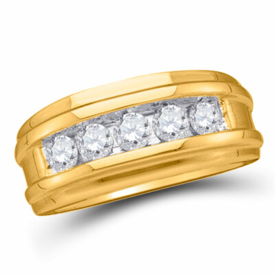 14kt Yellow Gold Mens Round Diamond 5-Stone Wedding Band Ring 2 Cttw | eBay