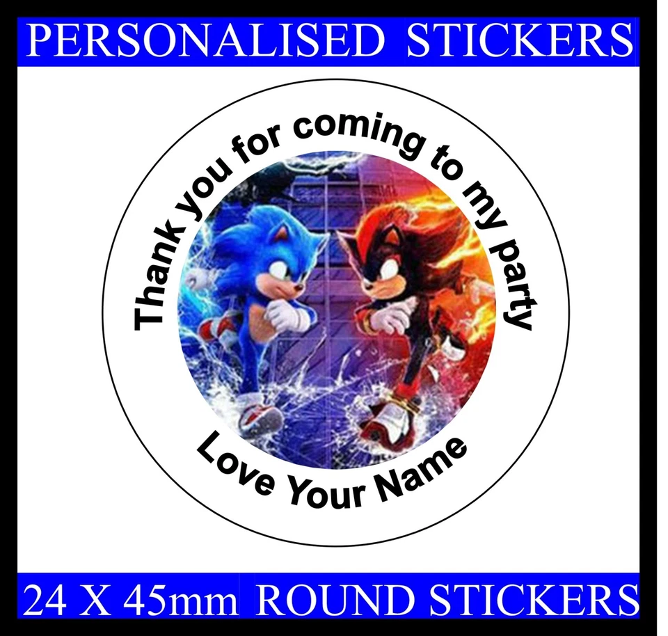 RIXON AND BRYCE PERSONALISED SONIC SWEET CONE STICKERS PARTY LABELS ANY BIRTHDAY THANK YOU