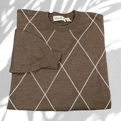 Vintage Pringle Sweater Mens Medium Brown Merino Wool Extra Fine Made Italy