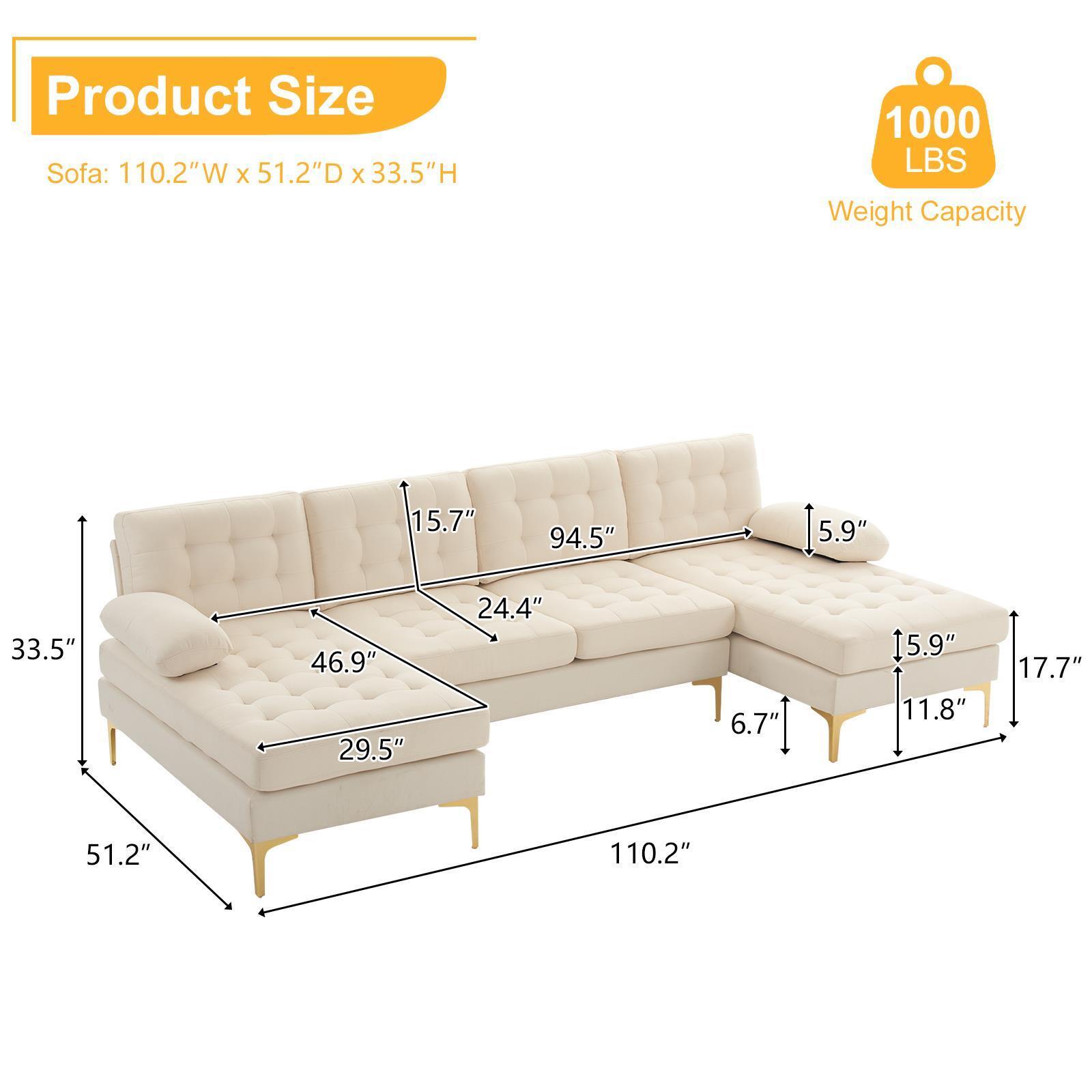 Contemporary U Shaped Sectional Double Chaise Sofa Living Room Lounge