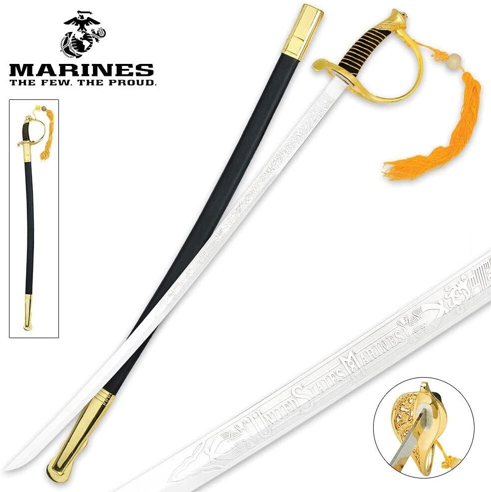 39" Military Ceremonial NCO Marines Corps Dress Saber Sword USMC Gold  Scabbard