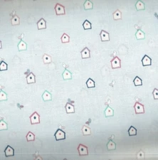 Dear Stella light blue bird houses fabric