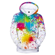 Adult Casual Paint Splatter Print Hoodie Pullover Front Pocket Hooded Sweatshirt