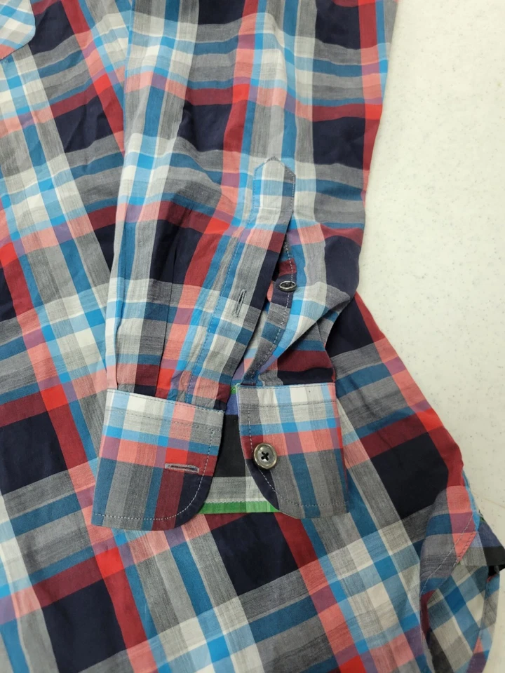 Camisa de vestir Ted Baker London para hombre manga larga talla 5 EXTRA GRANDE azul rojo a cuadros Foto 3 de 4