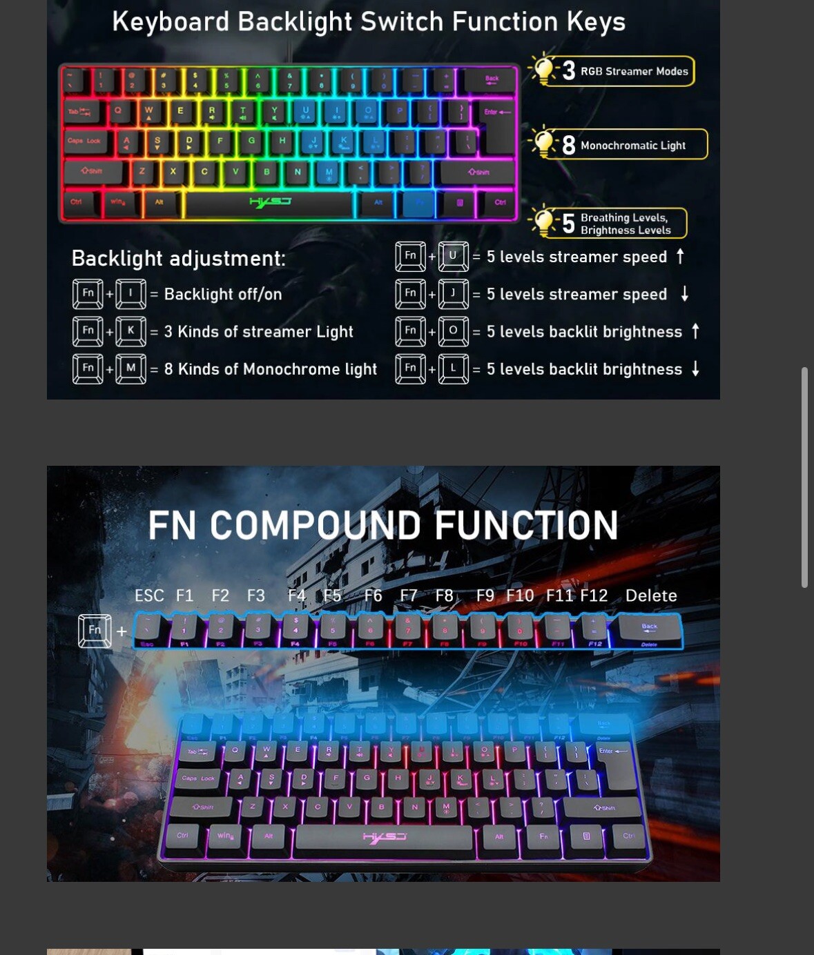 V700Wired 61-key Compact Mechanical Keyboard RGB Backlit Keyboard