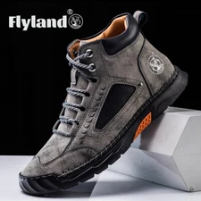 FLYLAND Men's Fashion Vintage Chukka Leather Ankle Boots Handmade Shoes
