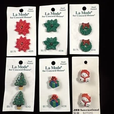 Mixed Christmas Buttons Lot - Vintage La Mode & JHB 6 sets (12 total)