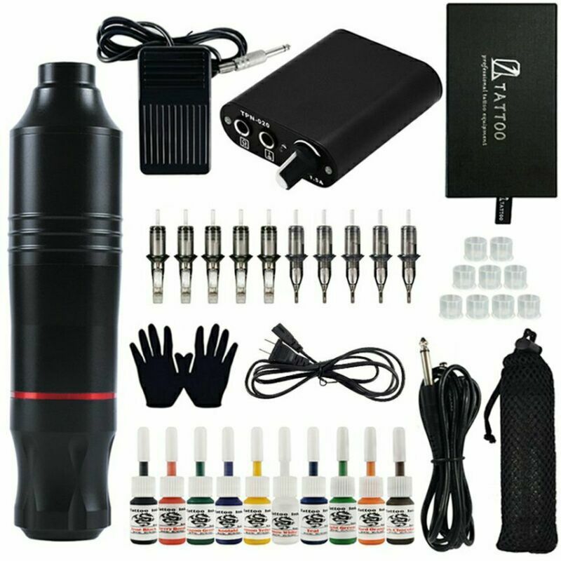 Rotary Tattoo Machine Pro Complete Tatoo Motor Gun Kit Ink