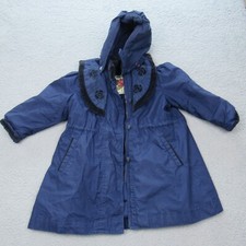 Rothschild Girls 4T Winter Coat Jacket With Flower Collar Hooded Navy Blue Warm