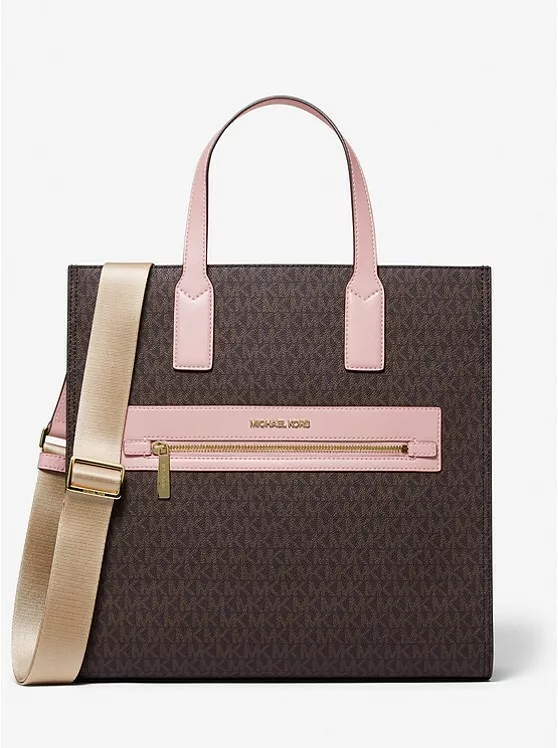 MICHAEL Michael Kors Michael Kors Pink/Brown Signature Coated Canvas and  Leather Large Kenly Tote - ShopStyle