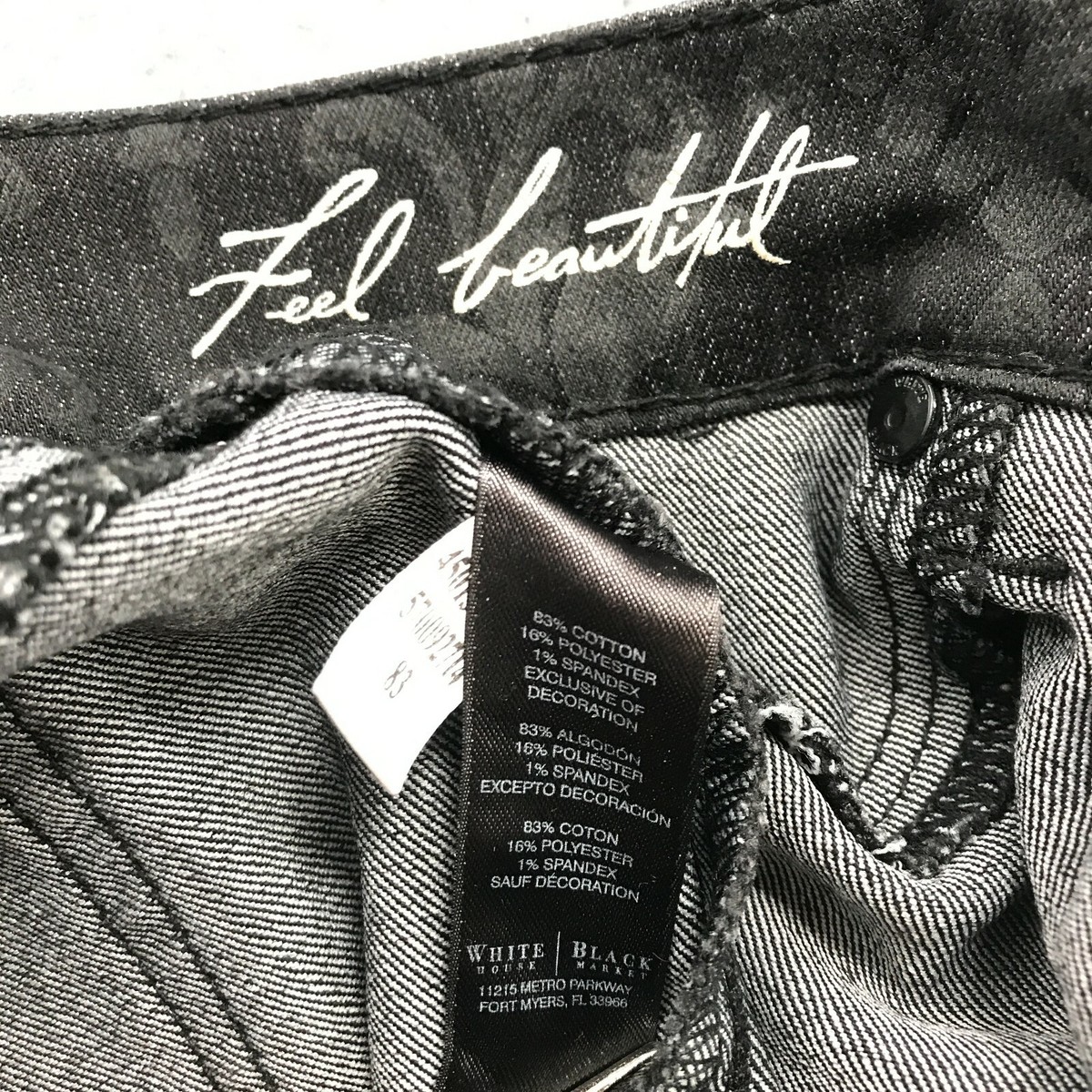 White House Black Market Jeans Womens S Noir Subtle Floral Skinny
