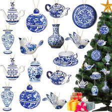40 Pieces Christmas Chinoiserie Ornaments Blue and White Porcelain Christmas Woo