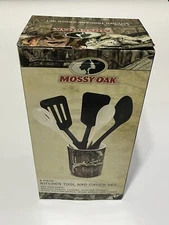 Mossy Oak Kitchen Tool and Crock Set 6 pc utensils Camo Spoon Turner NIB