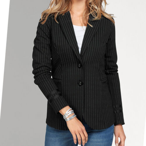 schöner Blazer Gr.34/36 Jerseyblazer Nadelstreifen SCHWARZ JACKE Stretch - Bild 10 von 11