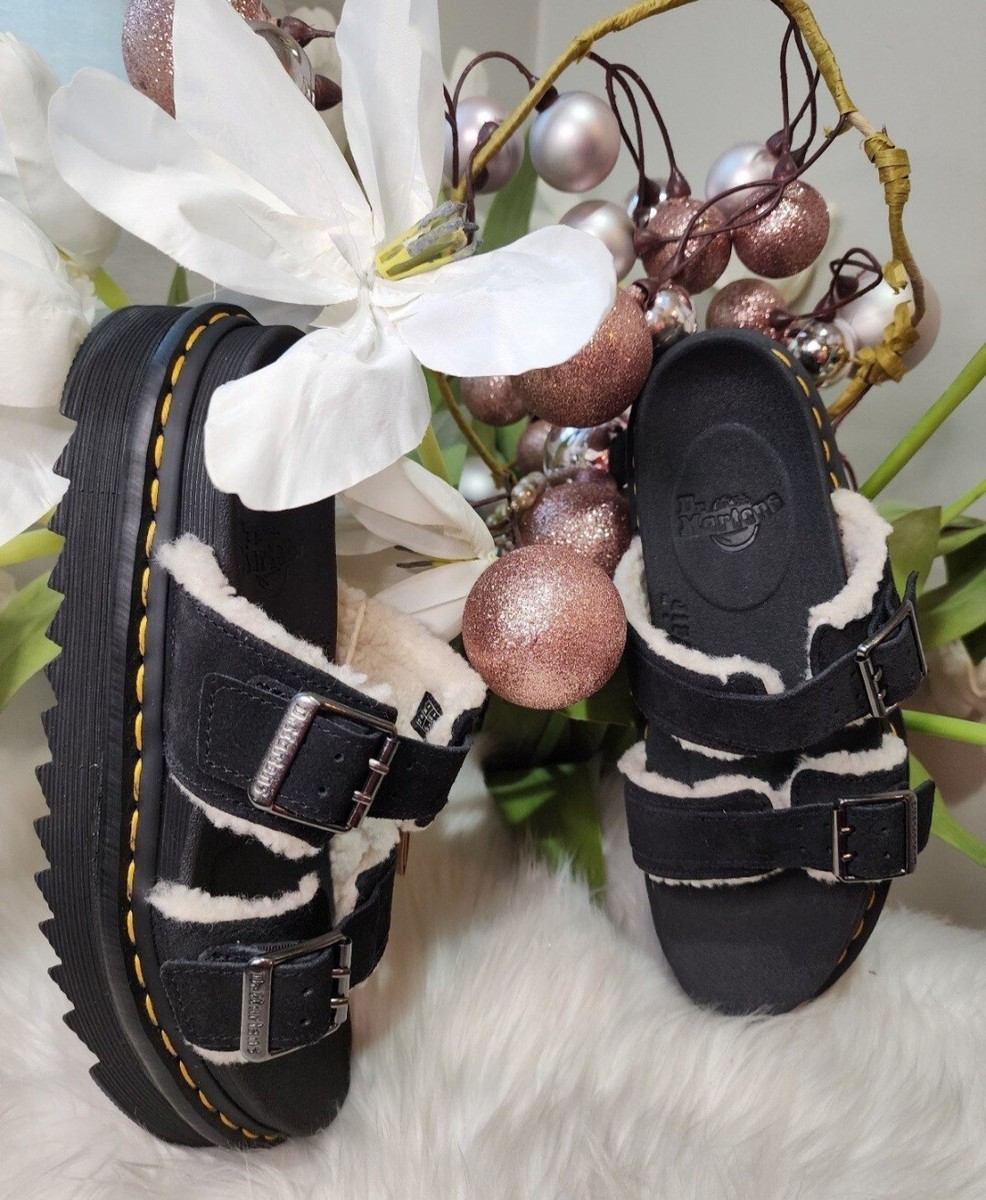 Dr Martens MYLES SUEDE FUR-LINED BUCKLE SLIDE SANDALS women8 | eBay